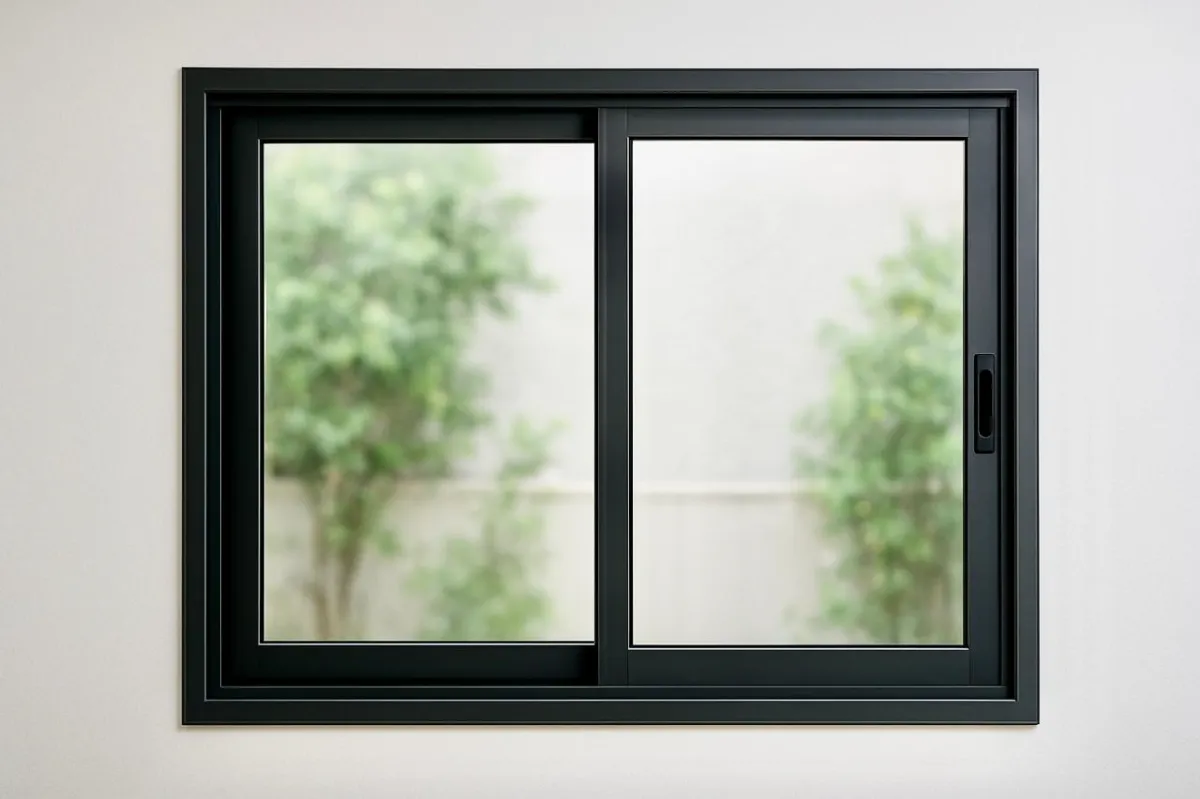 Sliding window frame and glass detail showing interlock and gasket line